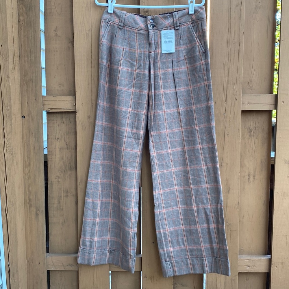 NWT Free People Early 2000s Plaid Flair Pants Y2K Size 8 Brown